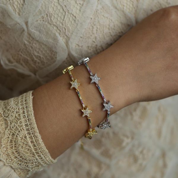 charm bracelets charming slave chain bracelet for women rainbow star bangle shiny crystal cz elegant fancy jewelry ladis femme gifts, Golden;silver
charm bracelets charming slave chain bracelet for women rainbow star bangle shiny crystal cz elegant fancy jewelry ladis femme gifts, Golden;silver