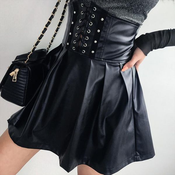 autumn fashion vintage lolita style women skirt punk high waist bandage pu leather a line, Black
autumn fashion vintage lolita style women skirt punk high waist bandage pu leather a line, Black