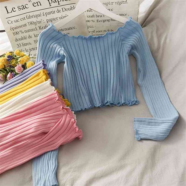women off shoulder t-shirts female long sleeve slim fit cropped ribbed ruffles edge for spring 210518, White
women off shoulder t-shirts female long sleeve slim fit cropped ribbed ruffles edge for spring 210518, White