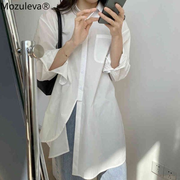 stylish irregular split women white shirts casual full sleeve female blouse turn-down collar summer 210427
stylish irregular split women white shirts casual full sleeve female blouse turn-down collar summer 210427