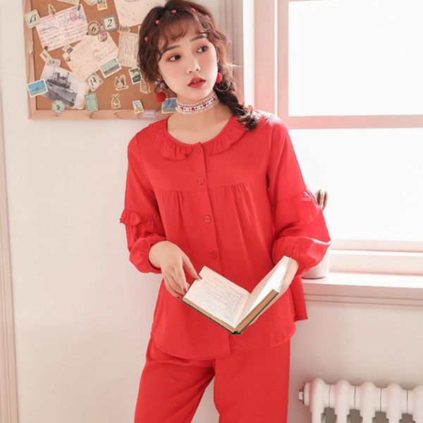 women's sleepwear pyjama femme tencel cotton pajamas for women spring autumn loose set sweet doll collar ladies pijama tmfi, Black;red
women's sleepwear pyjama femme tencel cotton pajamas for women spring autumn loose set sweet doll collar ladies pijama tmfi, Black;red