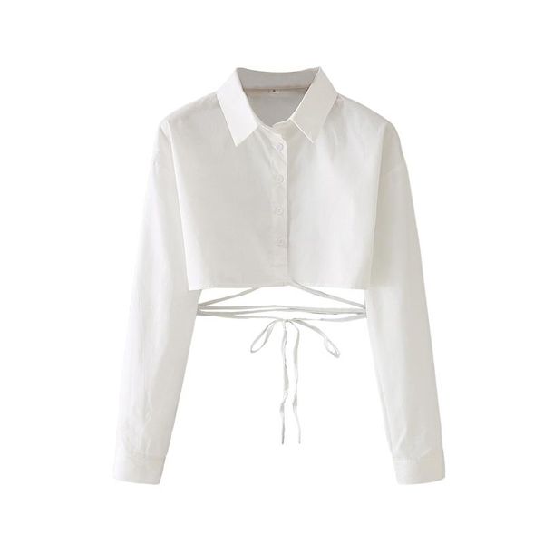 women's blouses & shirts summer casual solid color lapel long-sleeved lace-up short shirt, White
women's blouses & shirts summer casual solid color lapel long-sleeved lace-up short shirt, White