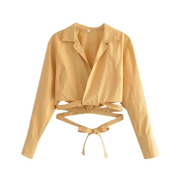 women's blouses & shirts women 2021 fashion with tied cropped vintage long sleeve crossover female blusas chic, White
women's blouses & shirts women 2021 fashion with tied cropped vintage long sleeve crossover female blusas chic, White