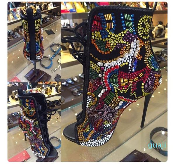 luxury design comic rhinestone studded bridal shoes woman peep toe suede booties lace up stiletto high heels crystal ankle boots, Black
luxury design comic rhinestone studded bridal shoes woman peep toe suede booties lace up stiletto high heels crystal ankle boots, Black