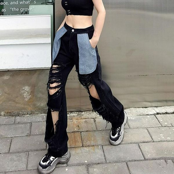 women's jeans high-waist stretch edge frayed hole pockets outturned casual wide-leg loose trousers fashion spring and autumn, Blue
women's jeans high-waist stretch edge frayed hole pockets outturned casual wide-leg loose trousers fashion spring and autumn, Blue