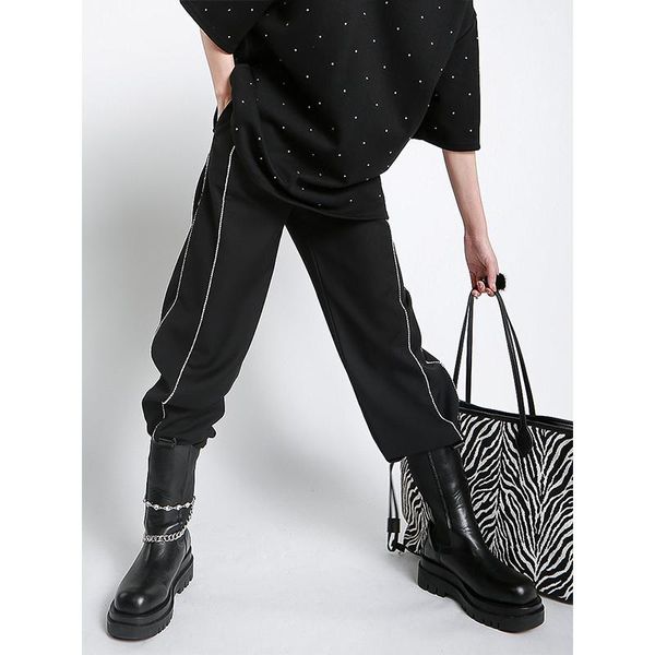 getspring women pants capris diamond drawstring sport black vintage long baggy 2021 fashion trousers women's, Black;white
getspring women pants capris diamond drawstring sport black vintage long baggy 2021 fashion trousers women's, Black;white
