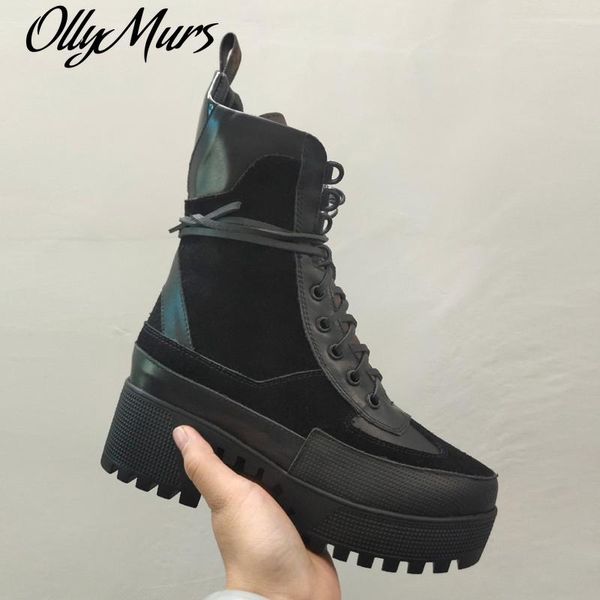 boots ollymurs women designers thick bottom platform woman lace up mixed color shoes real leather short ankle, Black
boots ollymurs women designers thick bottom platform woman lace up mixed color shoes real leather short ankle, Black