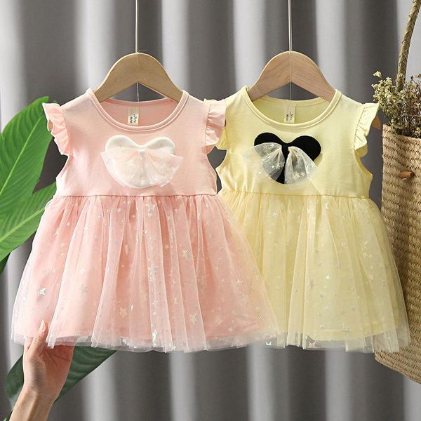 summer baby girls tutu dress children party little girl kids clothes flying sleeve princess cartoon lace stitching outfits girl's dress, Red;yellow 
summer baby girls tutu dress children party little girl kids clothes flying sleeve princess cartoon lace stitching outfits girl's dress, Red;yellow