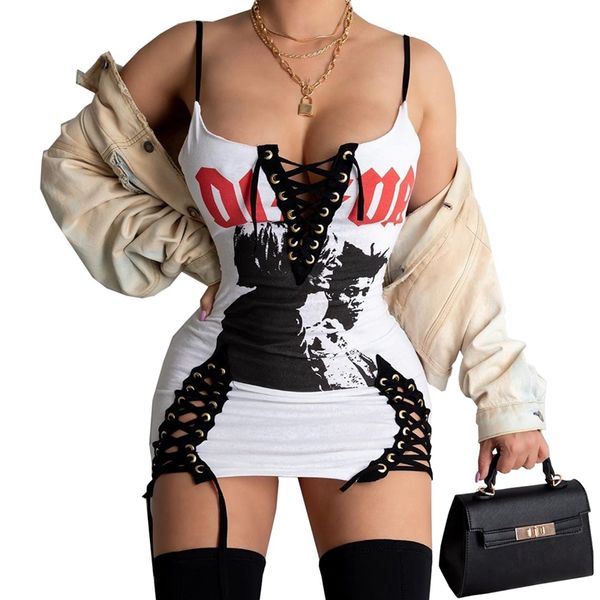 club summer dress women 2021 spaghetti strap lace up rock print grunge gothic dresses streetwear bodycon party mini dress, Black;white
club summer dress women 2021 spaghetti strap lace up rock print grunge gothic dresses streetwear bodycon party mini dress, Black;white