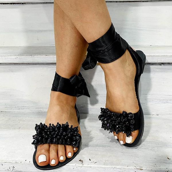sandals 2021 summer female fashion lace up flat sandal non-slip wild cute beads flower casual band ladies shoes 35-43, Black
sandals 2021 summer female fashion lace up flat sandal non-slip wild cute beads flower casual band ladies shoes 35-43, Black