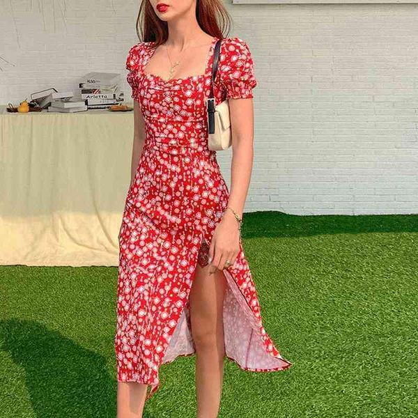 women summer vintage party dress lady france style puff sleeve floral print square collar side split midi dress vestido new 201025, Black;gray
women summer vintage party dress lady france style puff sleeve floral print square collar side split midi dress vestido new 201025, Black;gray