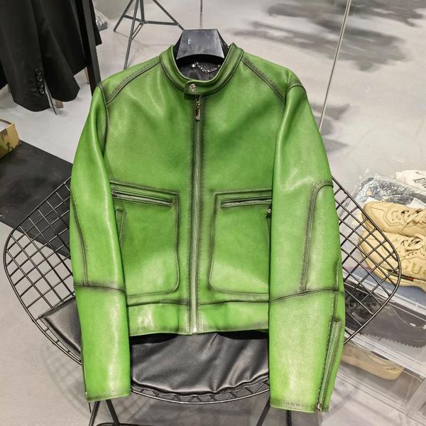 men's leather & faux andonaimi 2021 fall/winter color stand-up collar vintage jacket calfskin three colors available size46-54, Black
men's leather & faux andonaimi 2021 fall/winter color stand-up collar vintage jacket calfskin three colors available size46-54, Black