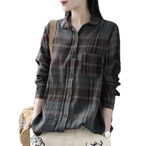 women's blouses & shirts 2021 retro literature art spring autumn blouse cotton plaid shirt long-sleeved loose lazy casual f735, White
women's blouses & shirts 2021 retro literature art spring autumn blouse cotton plaid shirt long-sleeved loose lazy casual f735, White