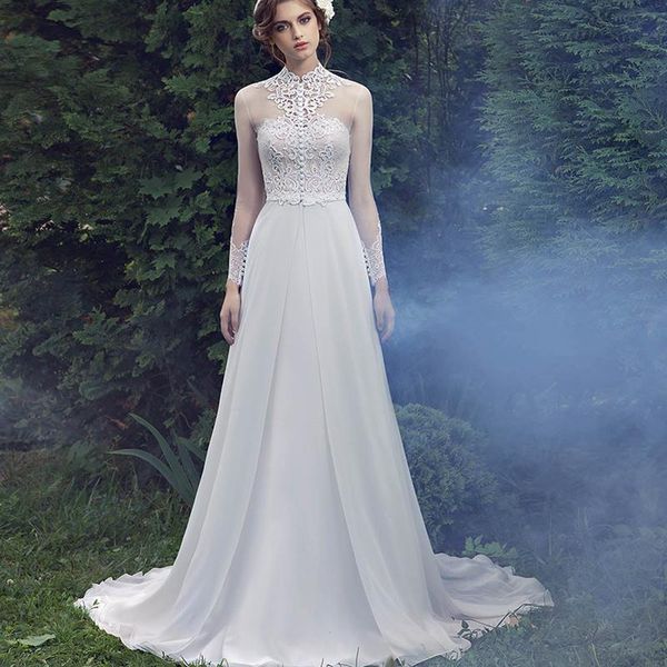other wedding dresses exquisite high neck sheer long sleeves lace muslim dresse zipper back a line chiffon vestido de noiva, White
other wedding dresses exquisite high neck sheer long sleeves lace muslim dresse zipper back a line chiffon vestido de noiva, White