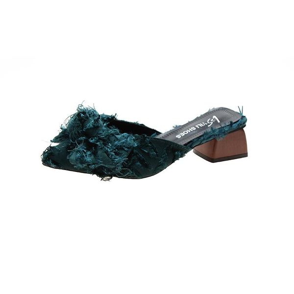 slippers slipper women's 2021 style shoes pointed-toe closed-toe semi-slipper bow sandals womens, Black