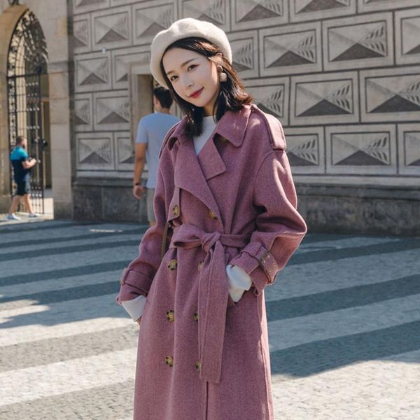 women's wool & blends fashion autumn winter pink elegant temperament thicken woolen coat mid-length korean style double breasted, Black
women's wool & blends fashion autumn winter pink elegant temperament thicken woolen coat mid-length korean style double breasted, Black