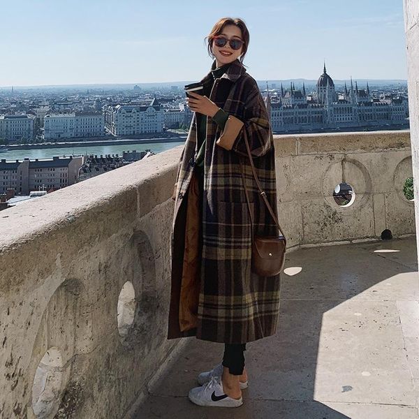 plaid woolen long coat women's autumn and winter 2021 korean loose thickening retro trench single breasted overcoat wool & blends, Black
plaid woolen long coat women's autumn and winter 2021 korean loose thickening retro trench single breasted overcoat wool & blends, Black