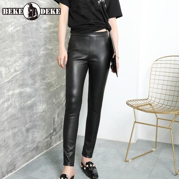 women's pants & capris 2021 autumn genuine leather skinny fashion black stretch elastic waist womens concise high pencil, Black;white
women's pants & capris 2021 autumn genuine leather skinny fashion black stretch elastic waist womens concise high pencil, Black;white