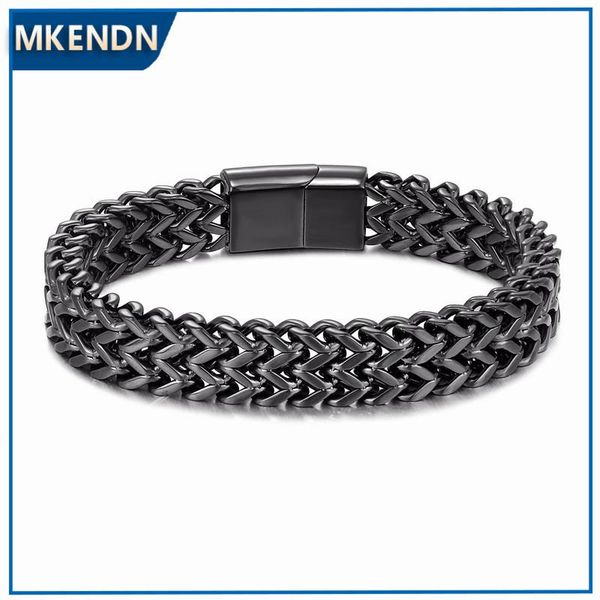 link, chain mkendn vintage oxidized cool double curb bracelets for men stainless steel punk antique cubic foxtail male pulseira, Black
link, chain mkendn vintage oxidized cool double curb bracelets for men stainless steel punk antique cubic foxtail male pulseira, Black