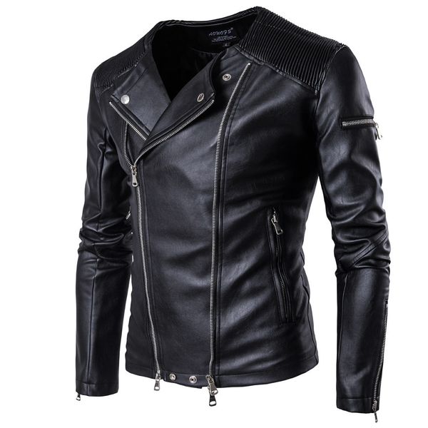 fashion leather men's round neck jacket personality inclined zipper large motorcycle py1436, Black
fashion leather men's round neck jacket personality inclined zipper large motorcycle py1436, Black