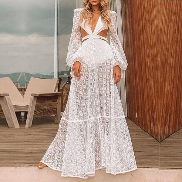 women's swimwear lace long dress cover up women backless plunge v neck bathing suit 2021 elegant chic beach wear maxi, White;black
women's swimwear lace long dress cover up women backless plunge v neck bathing suit 2021 elegant chic beach wear maxi, White;black