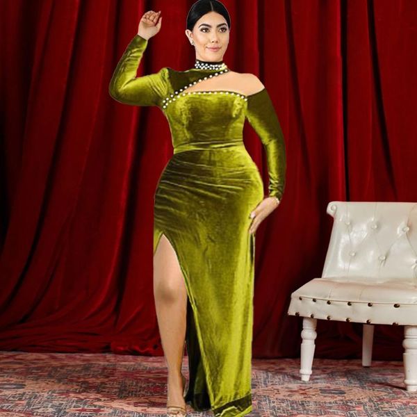 casual dresses 2022 arrivals elegant plus size graceful beading o-neck off the shoulder bodycon high slit pleuche party dress, Black;gray
casual dresses 2022 arrivals elegant plus size graceful beading o-neck off the shoulder bodycon high slit pleuche party dress, Black;gray