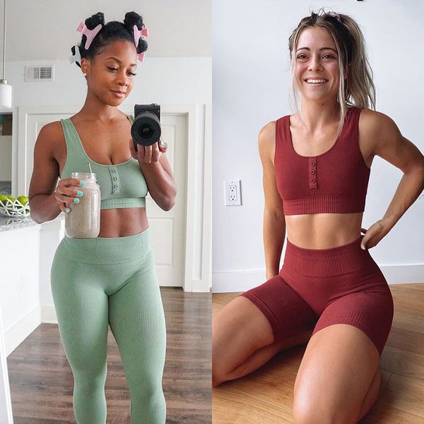 yoga suit button bra fitness shorts high waist pants female, Gray 
yoga suit button bra fitness shorts high waist pants female, Gray