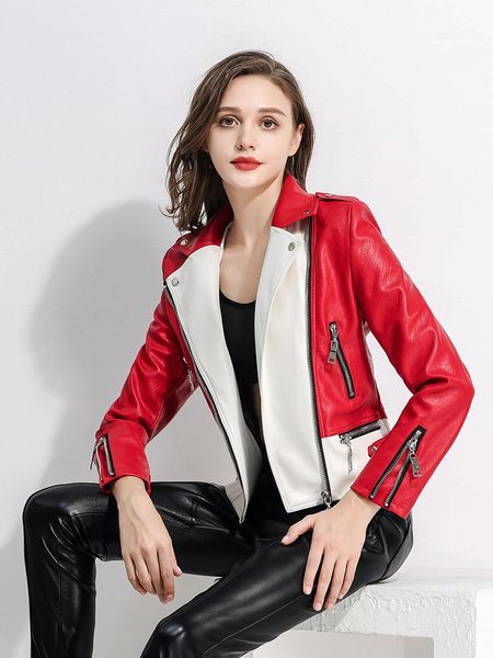 women's leather & faux zurichouse stylish contrast color spliced soft pu jacket women spring autumn slim short locomotive coat female, Black
women's leather & faux zurichouse stylish contrast color spliced soft pu jacket women spring autumn slim short locomotive coat female, Black