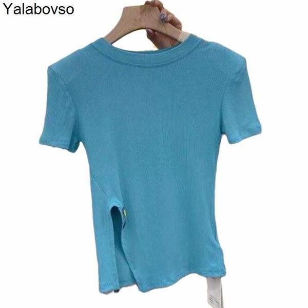 women's t-shirt tees south korea styles t shirt 2021 summer side split irregular slim round neck short sleeve for women, White
women's t-shirt tees south korea styles t shirt 2021 summer side split irregular slim round neck short sleeve for women, White