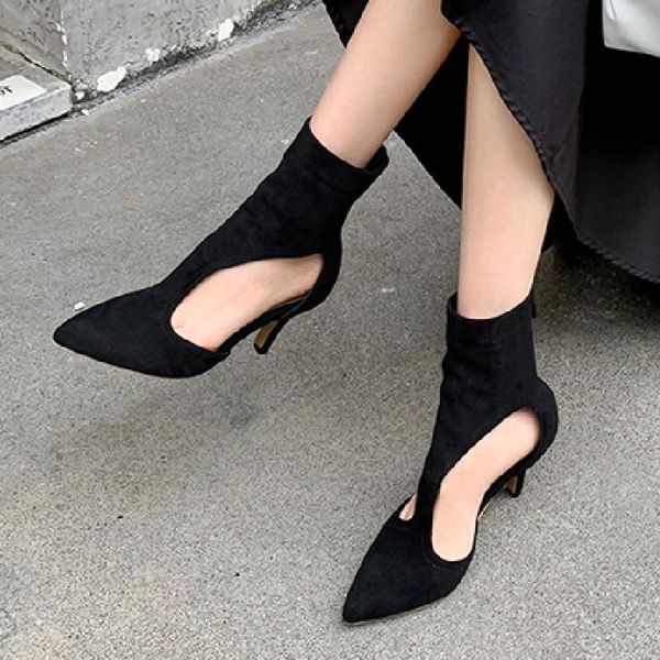fashion summer boots for women high heels cut-outs socks pointed toe yellow nude flock party sandals shoes big size, Black
fashion summer boots for women high heels cut-outs socks pointed toe yellow nude flock party sandals shoes big size, Black