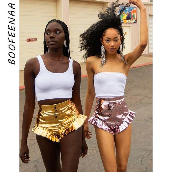 women's shorts boofeenaa metallic pu leather retro mini streetwear women clothing high wiasted ruffle hem booty c85-bg13, White;black
women's shorts boofeenaa metallic pu leather retro mini streetwear women clothing high wiasted ruffle hem booty c85-bg13, White;black