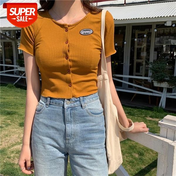 sweet elegant slim short sleeve crop summer wild casual letter label round neck fitting t-shirt daily wear button shirt #oz6d, White
sweet elegant slim short sleeve crop summer wild casual letter label round neck fitting t-shirt daily wear button shirt #oz6d, White