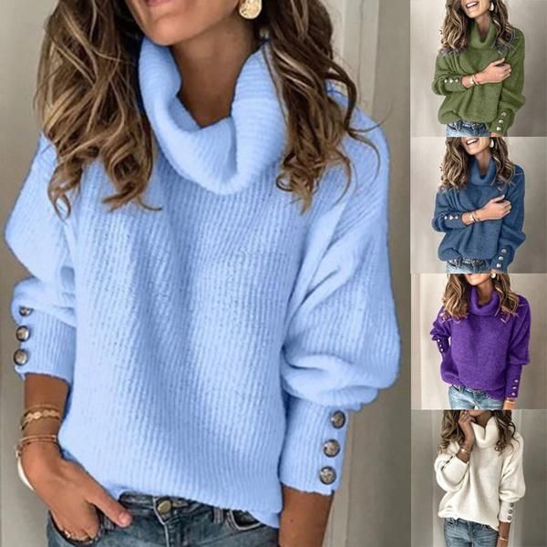 women's sweaters autumn winter women turtleneck elegant solid high collar knitted jumper button long sleeve loose knitwear pullovers, White;black
women's sweaters autumn winter women turtleneck elegant solid high collar knitted jumper button long sleeve loose knitwear pullovers, White;black