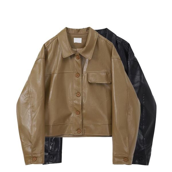 women's leather & faux korean winter women casual jacket coat turndown collar pu motorcycle jackets loose streetwear ladies outerwear, Black
women's leather & faux korean winter women casual jacket coat turndown collar pu motorcycle jackets loose streetwear ladies outerwear, Black