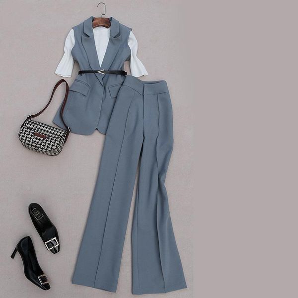 women's two piece pants spring autumn office lady workwear sets elegant belted suit vest + wide leg full length, White
women's two piece pants spring autumn office lady workwear sets elegant belted suit vest + wide leg full length, White