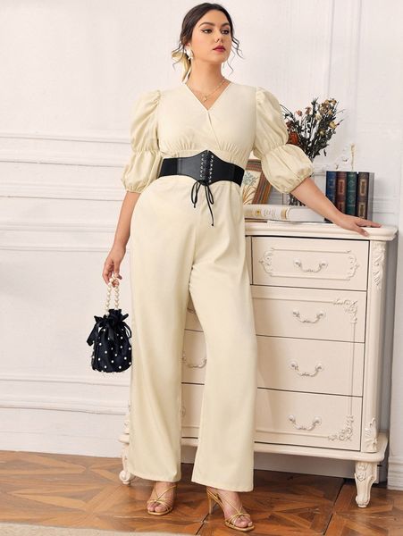 plus gathered sleeve corset jumpsuit r98h#, Black 
plus gathered sleeve corset jumpsuit r98h#, Black