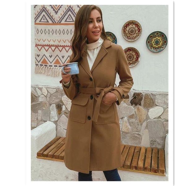 women's trench coats coat winter europen style long woolen with belt turn-down collar solid pocket women casual female, Tan;black
women's trench coats coat winter europen style long woolen with belt turn-down collar solid pocket women casual female, Tan;black