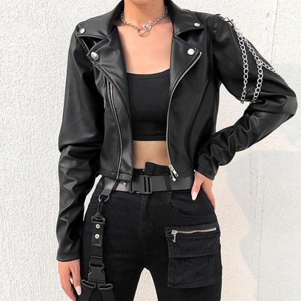 women's leather & faux cropped jacket women punk harajuku black coat woman gothic long sleeve overcoat with chains 2021 spring
women's leather & faux cropped jacket women punk harajuku black coat woman gothic long sleeve overcoat with chains 2021 spring