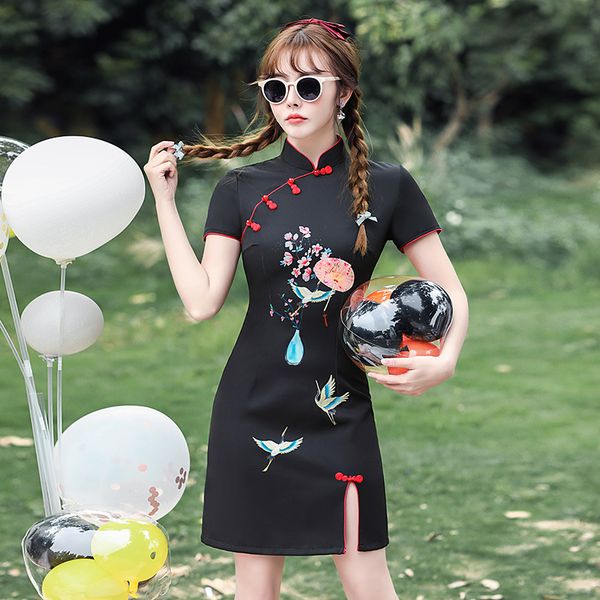 summer flower crane print satin mandarin collar mini qipao traditional chinese women short sleeve dress daily student cheongsam, Red
summer flower crane print satin mandarin collar mini qipao traditional chinese women short sleeve dress daily student cheongsam, Red