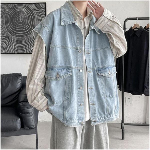 men's jackets 2021 high-grade brand slim fit denim vest cotton casual jacket sleeveless waistcoat coat ripped male cowboy xl, Black;brown
men's jackets 2021 high-grade brand slim fit denim vest cotton casual jacket sleeveless waistcoat coat ripped male cowboy xl, Black;brown