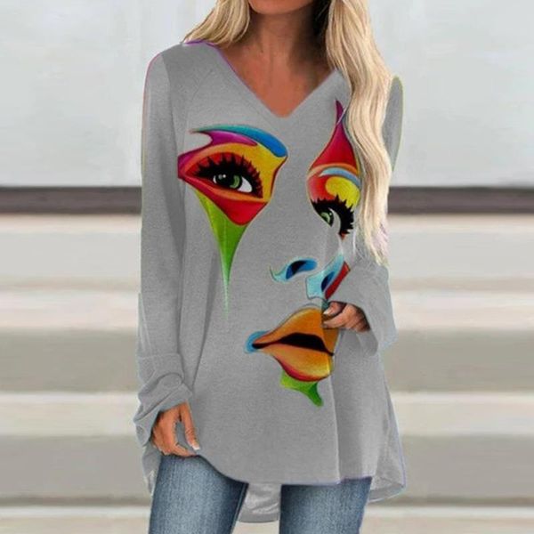 women's t-shirt women abstract face printed t shirt vintage long sleeve irregular pullover casual streetwear plus size s-5xl, White
women's t-shirt women abstract face printed t shirt vintage long sleeve irregular pullover casual streetwear plus size s-5xl, White