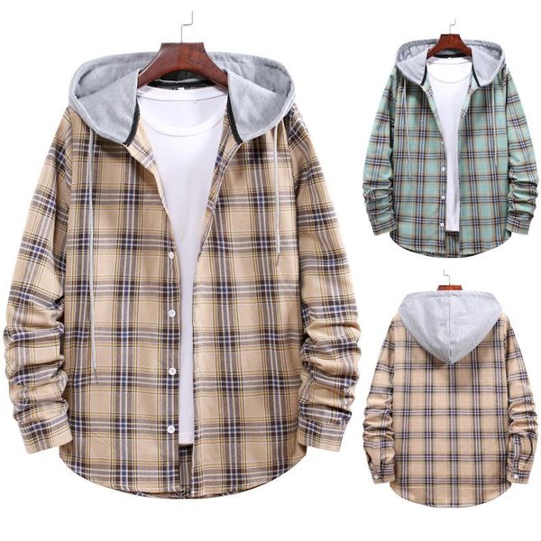 men's plaid shirt korean casual couple hooded men longsleeve for shirts, White;black
men's plaid shirt korean casual couple hooded men longsleeve for shirts, White;black