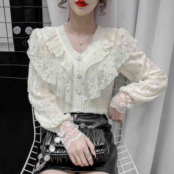 blouse women spring lace women hollow out v-neck long sleeve ruffle blusas mujer de moda, White
blouse women spring lace women hollow out v-neck long sleeve ruffle blusas mujer de moda, White