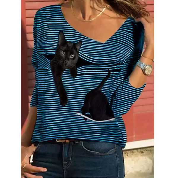 spring autumn casual funny cute cat 3d printed women long sleeve v neck stripe t shirt lady street hipster loose pullovers, White
spring autumn casual funny cute cat 3d printed women long sleeve v neck stripe t shirt lady street hipster loose pullovers, White