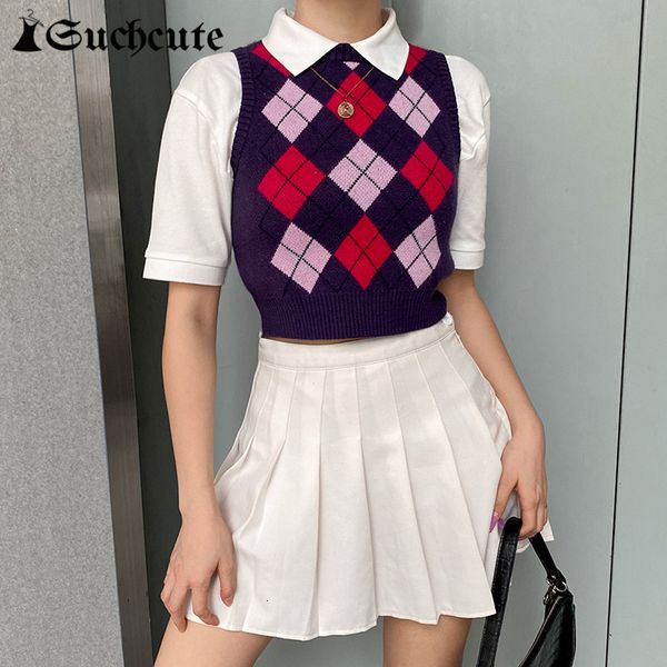 women's sweaters argyle plaid sweater vest for women y2k o neck sleevelss knitted vests streetwear autumn ladies purple pullover, White;black
women's sweaters argyle plaid sweater vest for women y2k o neck sleevelss knitted vests streetwear autumn ladies purple pullover, White;black