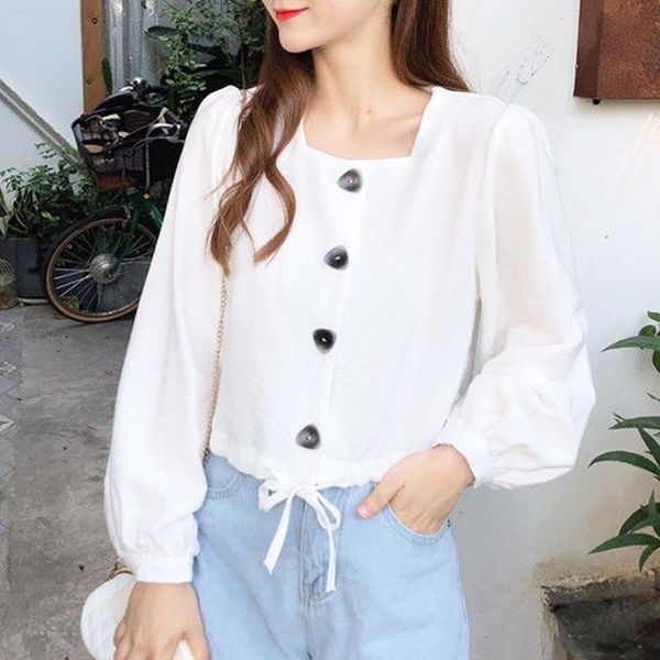 women's blouses & shirts autumn square collar blouse women solid puff sleeve button fashion chic office lady short female clothing 202, White
women's blouses & shirts autumn square collar blouse women solid puff sleeve button fashion chic office lady short female clothing 202, White