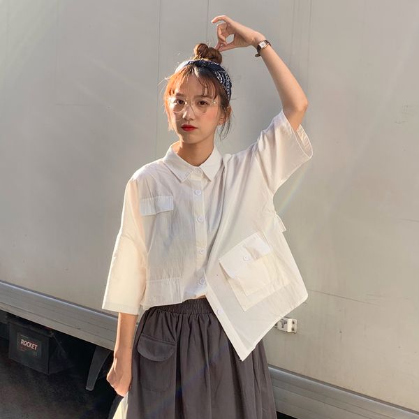 3 colors femme womens summer safari vintage style solid color pocket short sleeve shirt women blouses (c6503), White
3 colors femme womens summer safari vintage style solid color pocket short sleeve shirt women blouses (c6503), White