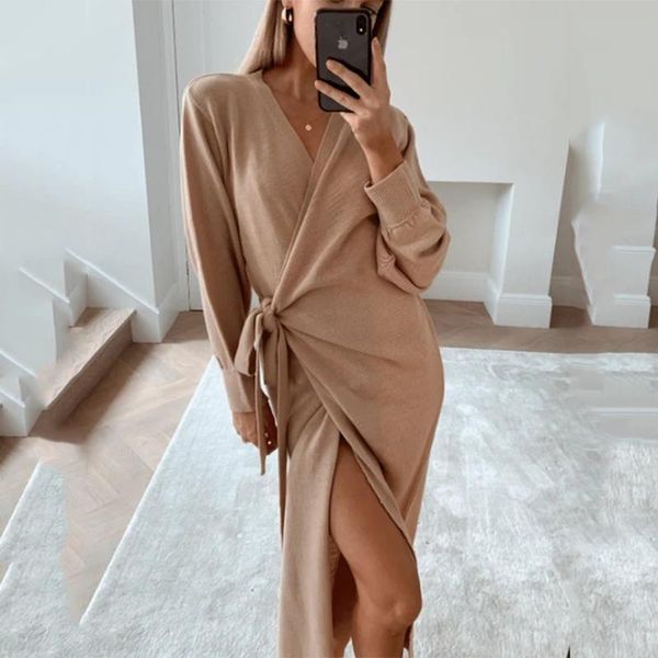 casual dresses autumn and winter women kitted dress elegant v -neck long sleeve midi solid loose split side sexy, Black;gray
casual dresses autumn and winter women kitted dress elegant v -neck long sleeve midi solid loose split side sexy, Black;gray