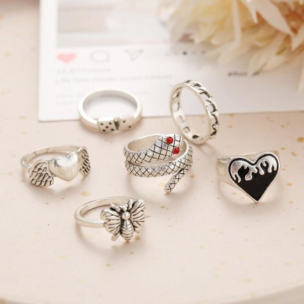 cluster rings 6pcs punk silver color flame heart for women goth kpop snake bee dice animal couple fashion jewelry gift, Golden;silver
cluster rings 6pcs punk silver color flame heart for women goth kpop snake bee dice animal couple fashion jewelry gift, Golden;silver