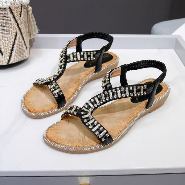 sandals for womens studded crystal shoes wedges elastic strap roman sandalias mujer female slip on slides woman, Black
sandals for womens studded crystal shoes wedges elastic strap roman sandalias mujer female slip on slides woman, Black